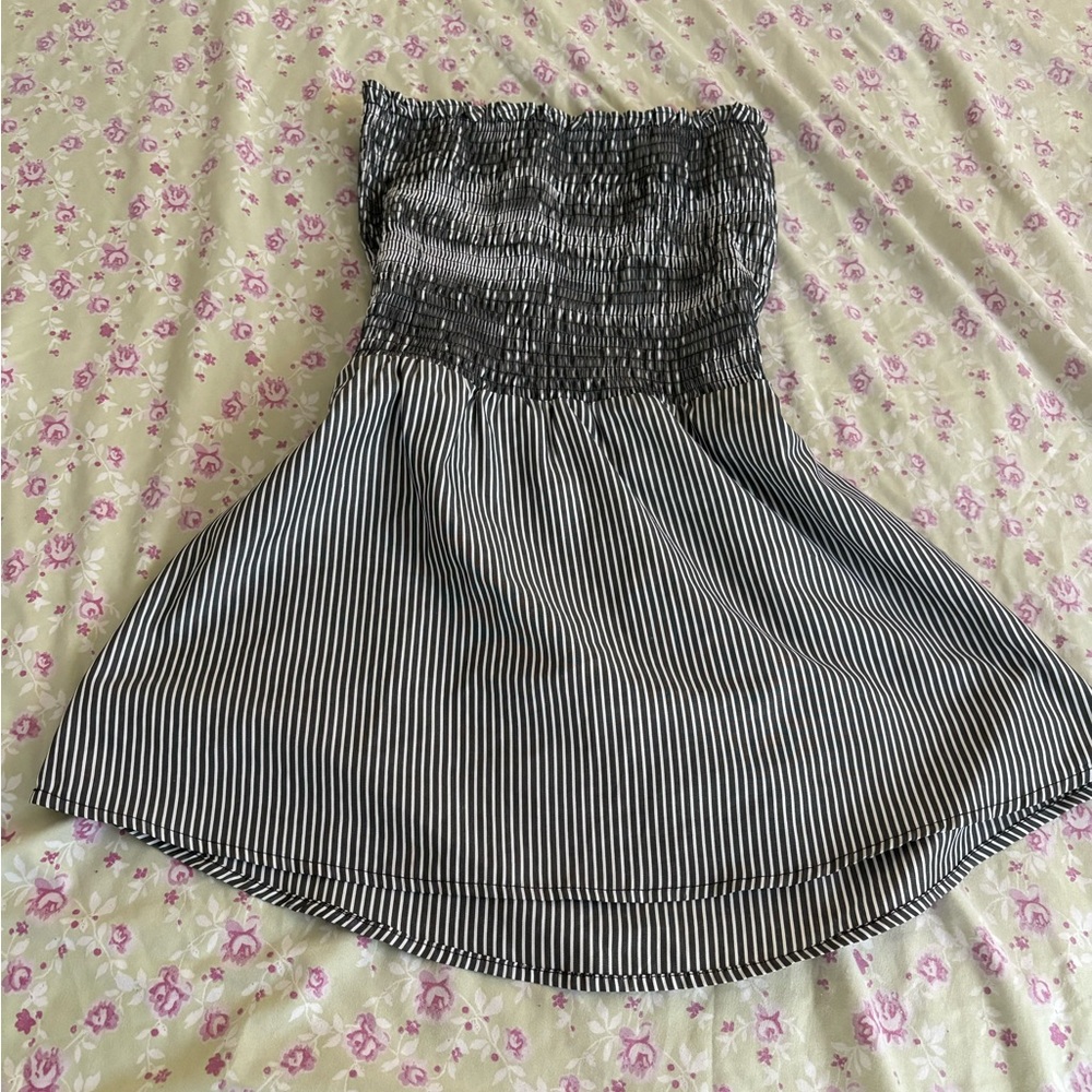 & Other Stories Black and White Striped Skater Skirt